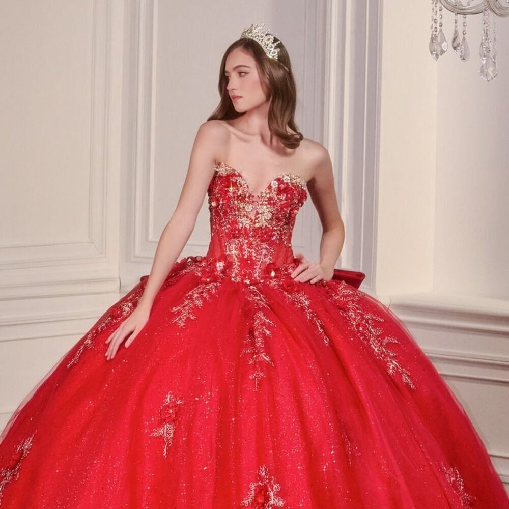 New Red Rhinestones Embellished Quinceanera Dress w/ Oversized Back Bow CD 15726
